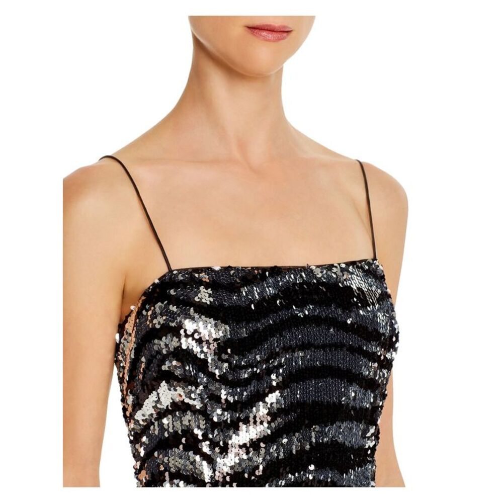AIDAN MATTOX Womens Silver Spaghetti Strap Above The Knee Body Con Dress 14 - Picture 3 of 3